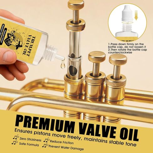 Trumpet Cleaning Kit, Trumpet Care Kit (Valve Oil, Slide Grease, Mouthpiece Brush, Bore Brushe, Piston Brush, Microfiber Cloth, Jnjector and Bent Tube Needle), Maintain Trumpet and Sound Quality in Kuwait