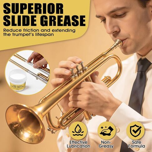 Trumpet Cleaning Kit, Trumpet Care Kit (Valve Oil, Slide Grease, Mouthpiece Brush, Bore Brushe, Piston Brush, Microfiber Cloth, Jnjector and Bent Tube Needle), Maintain Trumpet and Sound Quality in Kuwait