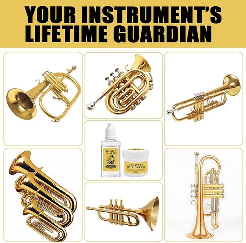 Trumpet Cleaning Kit, Trumpet Care Kit (Valve Oil, Slide Grease, Mouthpiece Brush, Bore Brushe, Piston Brush, Microfiber Cloth, Jnjector and Bent Tube Needle), Maintain Trumpet and Sound Quality in Kuwait