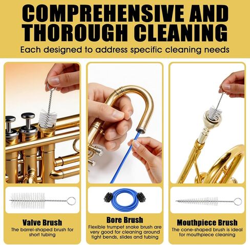 Trumpet Cleaning Kit, Trumpet Care Kit (Valve Oil, Slide Grease, Mouthpiece Brush, Bore Brushe, Piston Brush, Microfiber Cloth, Jnjector and Bent Tube Needle), Maintain Trumpet and Sound Quality in Kuwait