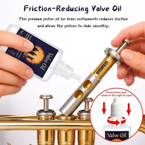 Trumpet Cleaning Kit, Clean and Care Horn, Trumpet Valve Oil Kit with Valve Oil, Slide Grease, Cork Grease, Cleaning Cloth, Mouthpiece/Valve/Bore Brushes, Polishing Cloth in Kuwait