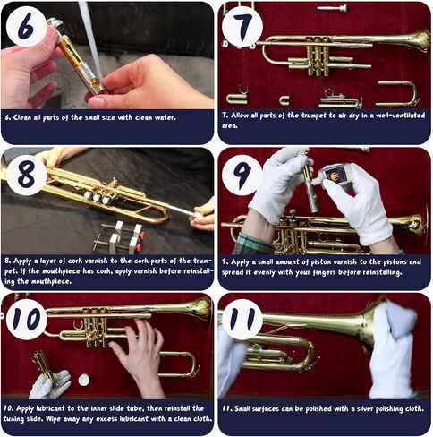 Trumpet Cleaning Kit, Clean and Care Horn, Trumpet Valve Oil Kit with Valve Oil, Slide Grease, Cork Grease, Cleaning Cloth, Mouthpiece/Valve/Bore Brushes, Polishing Cloth in Kuwait