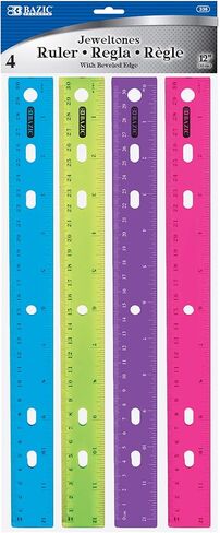 BAZIC Jeweltones Color Plastic Ruler 12" (30cm), Inches Centimeter Metric Measuring Rulers (4/Pack), 1-Pack in Kuwait