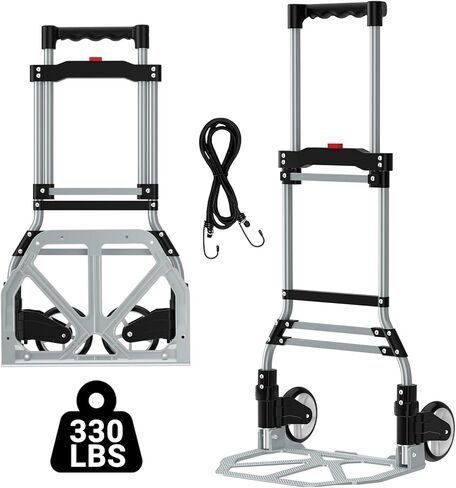Folding Hand Truck, 350 LBS Capacity Heavy Duty Aluminum Dolly Cart with 6.7inch Large Wheels, Portable Collapsible Luggage Trolley for Moving, Travel, Shopping, Airport, and Office Use in Saudi Arabia