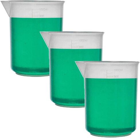 1000ml Plastic Beaker, Low Form, Reusable, Polypropylene, Molded Graduations (Pack of 3) in Kuwait