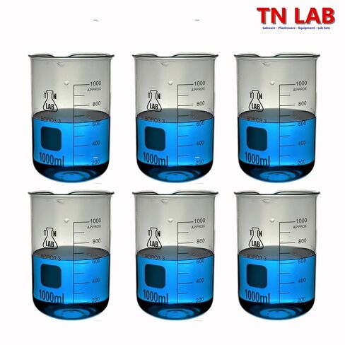 كوب TN LAB سعة 1 لتر من زجاج البورسليكات مع التخرج سعة 1000 مل وسعة 1 لتر 6 عبوات in Saudi Arabia
