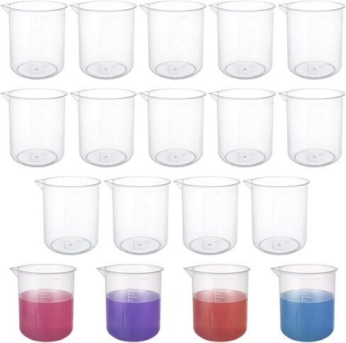 18 Pack 500 ml / 17.6 oz Plastic Beaker, Premium Polypropylene, 10mL Raised Graduations Graduated Beakers with Tapered Spout, Lab Measuring Cup for Resin, Science Experiment, Liquid Measuring in Saudi Arabia