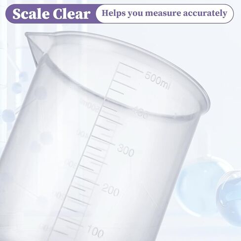 18 Pack 500 ml / 17.6 oz Plastic Beaker, Premium Polypropylene, 10mL Raised Graduations Graduated Beakers with Tapered Spout, Lab Measuring Cup for Resin, Science Experiment, Liquid Measuring in Saudi Arabia