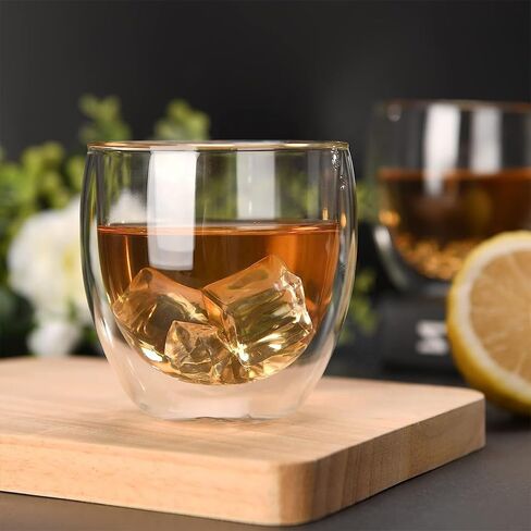 مجموعة أكواب إسبريسو مزدوجة الجدار مكونة من 6 قطع، زجاج بوروسيليكات 2.7 أونصة (80 مل) - أكواب معزولة للمشروبات الساخنة والباردة، مقاومة للحرارة، آمنة للاستخدام في غسالة الأطباق والميكروويف، صندوق هدايا - القهوة والشاي والمشروبات الكحولية in Kuwait