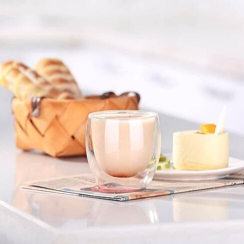 مجموعة أكواب إسبريسو مزدوجة الجدار مكونة من 6 قطع، زجاج بوروسيليكات 2.7 أونصة (80 مل) - أكواب معزولة للمشروبات الساخنة والباردة، مقاومة للحرارة، آمنة للاستخدام في غسالة الأطباق والميكروويف، صندوق هدايا - القهوة والشاي والمشروبات الكحولية in Kuwait