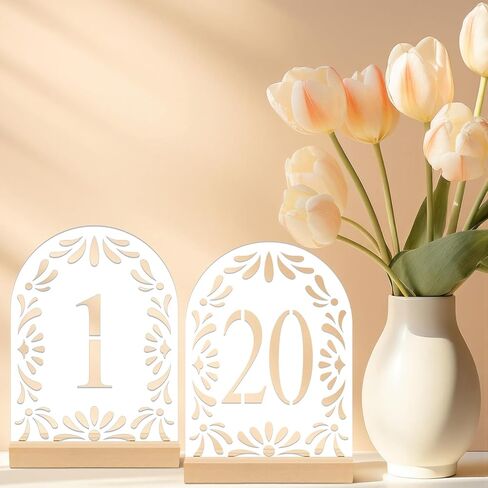 20 قطعة من أرقام طاولة الزفاف المكسيكية مع حوامل 1-20، 5 × 7 بوصات عرض قوس مزدوج الجوانب ديكورات الزفاف المكسيكية لقطع مركزية للاستقبال وديكورات الحفلات in Kuwait