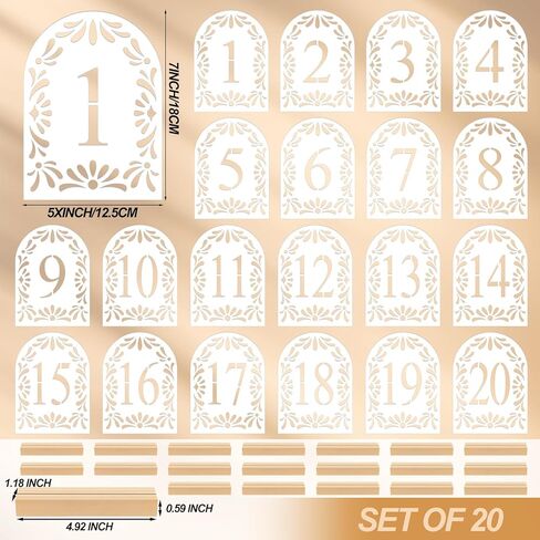 20 قطعة من أرقام طاولة الزفاف المكسيكية مع حوامل 1-20، 5 × 7 بوصات عرض قوس مزدوج الجوانب ديكورات الزفاف المكسيكية لقطع مركزية للاستقبال وديكورات الحفلات in Kuwait
