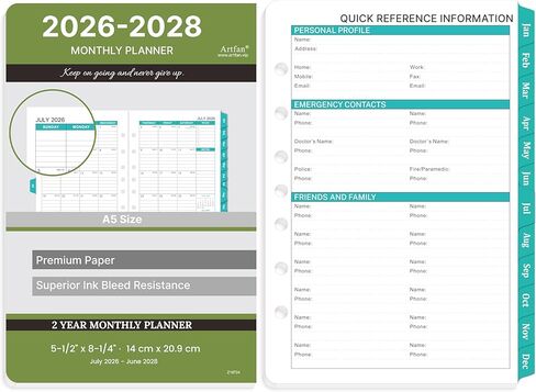 2024-2025 Monthly Planner Refills - Monthly Planner Refills 2024-2025 from Jan.2024 to Dec.2025, 5-1/2" x 8-1/2", A5 Planner Refills, 2024-2025 Weekly & Monthly Planner Refills with 7-Hole Punched - in Kuwait