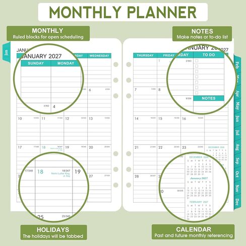 2024-2025 Monthly Planner Refills - Monthly Planner Refills 2024-2025 from Jan.2024 to Dec.2025, 5-1/2" x 8-1/2", A5 Planner Refills, 2024-2025 Weekly & Monthly Planner Refills with 7-Hole Punched - in Kuwait