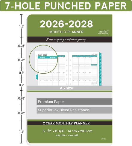 2024-2025 Monthly Planner Refills - Monthly Planner Refills 2024-2025 from Jan.2024 to Dec.2025, 5-1/2" x 8-1/2", A5 Planner Refills, 2024-2025 Weekly & Monthly Planner Refills with 7-Hole Punched - in Kuwait