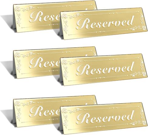 6 Pcs Mirrored Gold Reserved Table Signs, 6" x 2" Double-Sided Acrylic Table Tent Cards for Wedding, Restaurant, Banquet, Ceremony, Party, Events in Kuwait