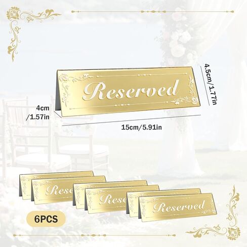 6 Pcs Mirrored Gold Reserved Table Signs, 6" x 2" Double-Sided Acrylic Table Tent Cards for Wedding, Restaurant, Banquet, Ceremony, Party, Events in Kuwait