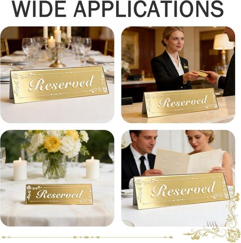 6 Pcs Mirrored Gold Reserved Table Signs, 6" x 2" Double-Sided Acrylic Table Tent Cards for Wedding, Restaurant, Banquet, Ceremony, Party, Events in Kuwait