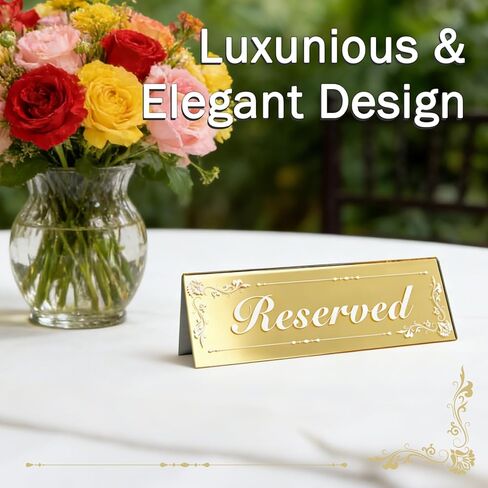 6 Pcs Mirrored Gold Reserved Table Signs, 6" x 2" Double-Sided Acrylic Table Tent Cards for Wedding, Restaurant, Banquet, Ceremony, Party, Events in Kuwait