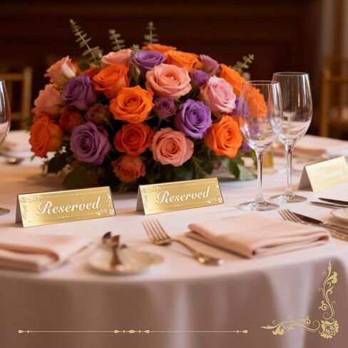 6 Pcs Mirrored Gold Reserved Table Signs, 6" x 2" Double-Sided Acrylic Table Tent Cards for Wedding, Restaurant, Banquet, Ceremony, Party, Events in Kuwait