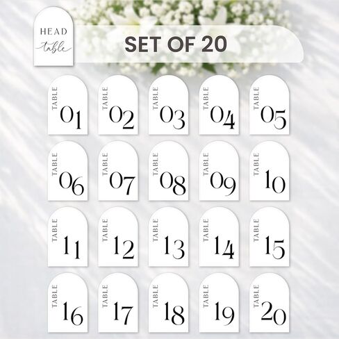 Minimalist Arch Wedding Table Numbers 1-20 with Head Table - 4x6 Inch Textured Art Paper with Arched Debossing - Double Sided Table Numbers for Wedding Reception - No Holders in Saudi Arabia