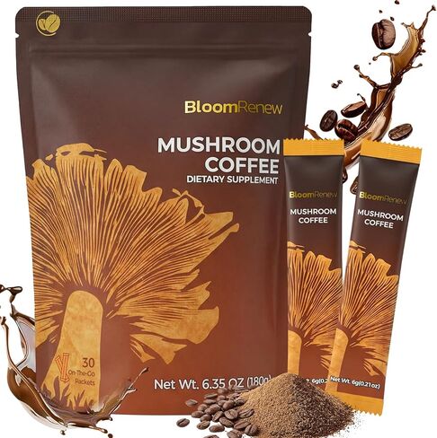 Mushroom Coffee, Instant Coffee with Adaptogenic Mushrooms, Organic Lion's Mane & Reishi, Maitake, Chaga, MCT oil for Immune Support, No Earthy Aftertaste, Dissolve Instantly, 30 Stick Packs in Saudi Arabia