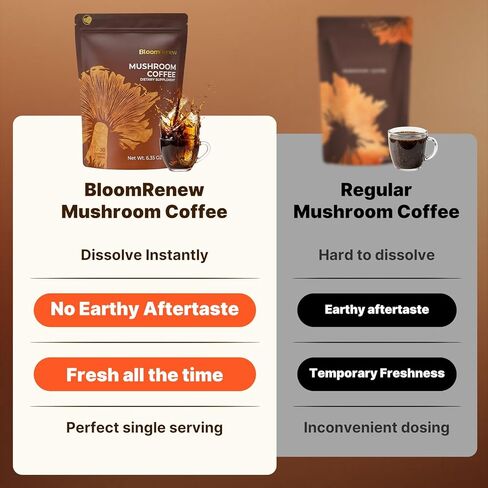 Mushroom Coffee, Instant Coffee with Adaptogenic Mushrooms, Organic Lion's Mane & Reishi, Maitake, Chaga, MCT oil for Immune Support, No Earthy Aftertaste, Dissolve Instantly, 30 Stick Packs in Saudi Arabia