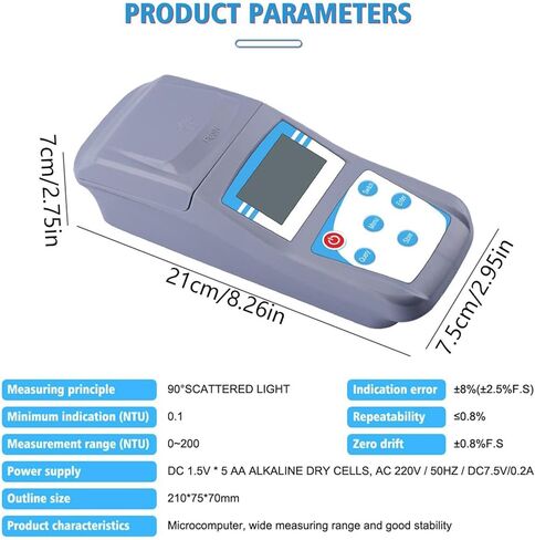 COYEUX Lab Turbidity Meter, Portable Digital Water Turbidity Meter, Measuring Range 0-200 NTU, 90°Scattered Light Accuracy 0.1, for Water Plants, The Food Industry, Plants, Swimmin Pools in Kuwait