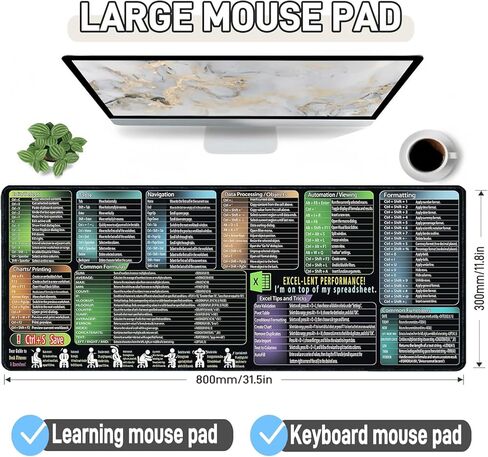 Excel/Word/Power Point/Windows Cheat Sheet Desk Pad, Waterproof Mousepad, Large Office Gaming Desk mat(XL 31.5 x 11.8 in), Non-Slip for Computer Mouse pad, Employee Appreciation Gifts in Kuwait