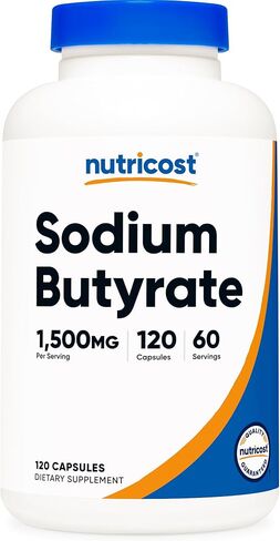 Nutricost Sodium Butyrate 1,500mg Per Serving, 120 Capsules for 60 Servings Per Bottle - Provides 1,200mg of Butyric Acid, Vegan, GMO-Free, Gluten-Free in Saudi Arabia