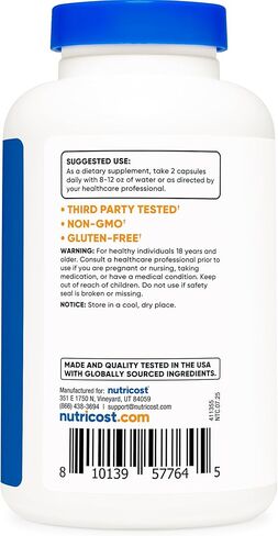 Nutricost Sodium Butyrate 1,500mg Per Serving, 120 Capsules for 60 Servings Per Bottle - Provides 1,200mg of Butyric Acid, Vegan, GMO-Free, Gluten-Free in Saudi Arabia