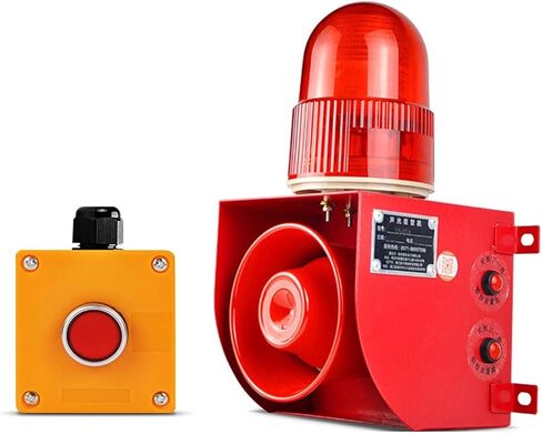 Industrial Sound and Light Alarm Siren,Alarm Siren W/Button Control Box,25W 120dB Loud Horn Outdoor Security Siren w/LED Strobe Light,Adjust Volume (DC12V) in Kuwait