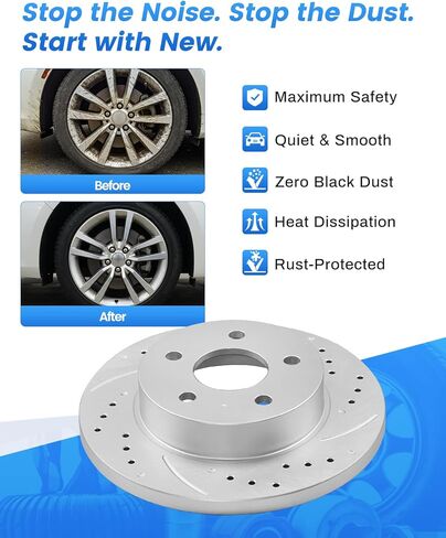 منصات فرامل Anpulsero ومجموعة الدوارات الأمامية المتوافقة مع 2006-2012 Ford Fusion ، 2006-2013 Mazda 6 ، مجموعات الفرامل البديلة للسيارات Geomet 54142 D1164-8277 حفرها ودوارها 299 ملم (11.8in) in Kuwait