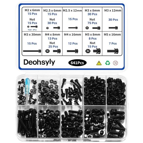 381Pcs Machine Screws Nuts and Bolts Assortment Kit, #6-32/#8-32/#10-24 Phillips Pan Head Assorted Black Oxide 304 Stainless Steel Bolts & Nuts & Flat Washers, with Case in Saudi Arabia