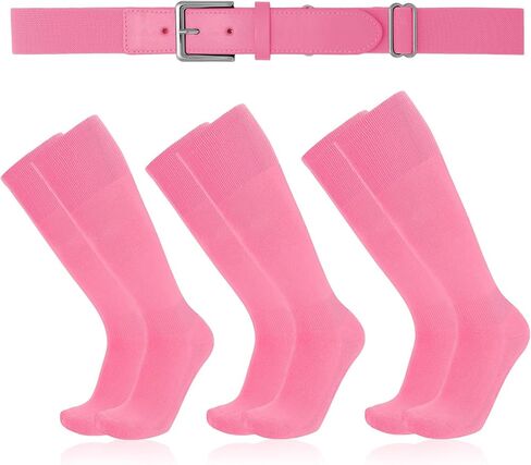 Baseball Socks and Belt Combo for Youth Adult - Softball Sock and Belt for Boys and Girls (3 Pairs of Socks & 1 Belt) in Kuwait
