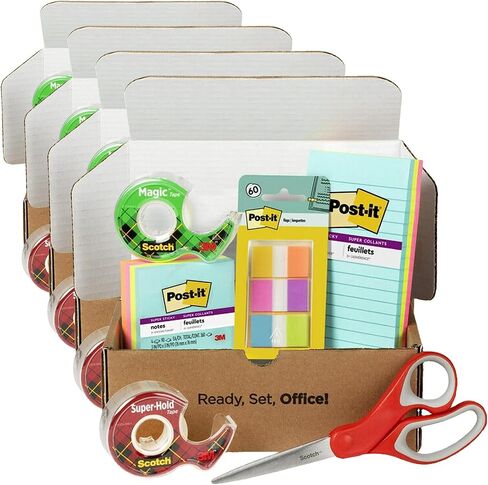 Scotch and Post-it Brand Office Essentials Kit, Business and Teacher Supplies Set with Post-it Super Sticky Notes, Scotch Super Hold Tape, Scotch Magic Tape, Post-it Flags, Sharp Scissors for Office in Kuwait
