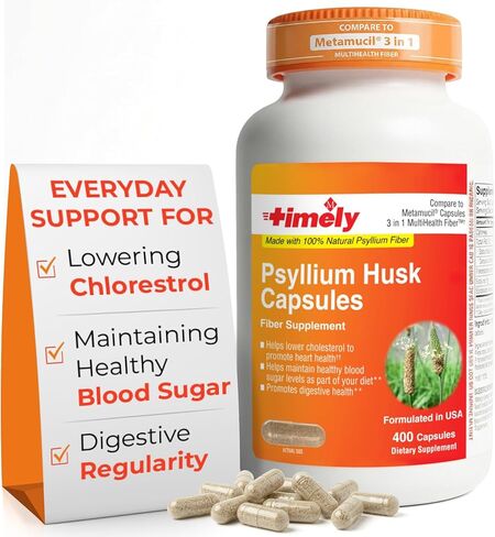 TIME-Cap Labs 400 Count Psyllium Husk Fiber Capsules - Gluten-Free, Soluble Fiber Supplement for Adults Digestive Regularity Support, Gentle Daily Fiber Support, Routine Use for Men & Women in Kuwait