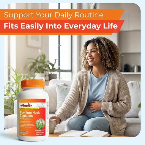 TIME-Cap Labs 400 Count Psyllium Husk Fiber Capsules - Gluten-Free, Soluble Fiber Supplement for Adults Digestive Regularity Support, Gentle Daily Fiber Support, Routine Use for Men & Women in Kuwait