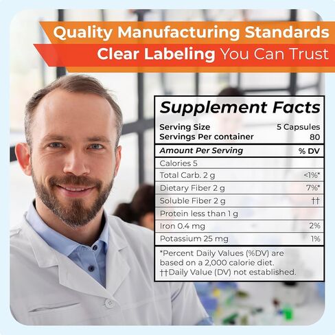 TIME-Cap Labs 400 Count Psyllium Husk Fiber Capsules - Gluten-Free, Soluble Fiber Supplement for Adults Digestive Regularity Support, Gentle Daily Fiber Support, Routine Use for Men & Women in Kuwait