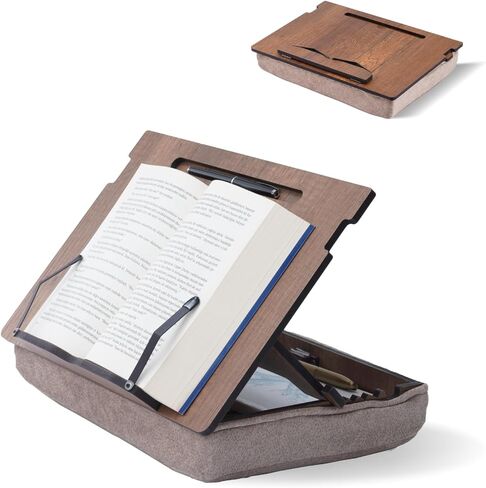 Book Stand with Storage, Book Holder, Reading Stand, Cookbook Holder, Recipe Book Stand, Wooden Book Stands for Reading, Cookbook Stand for Kitchen, Book Holder for Reading in Bed (Walnut) in Kuwait