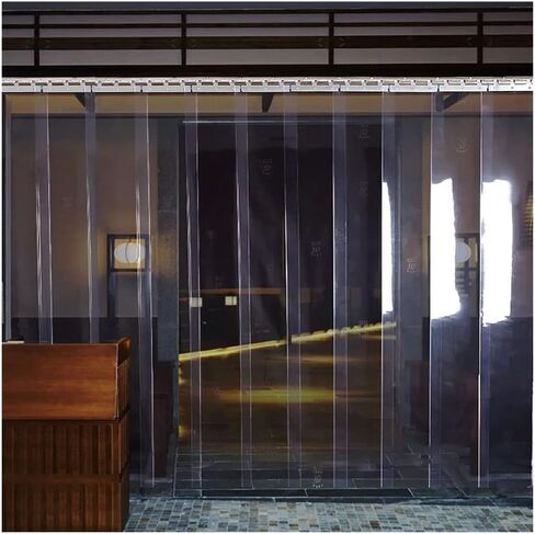 ستارة شريطية شفافة من مادة PVC - شاشة باب من الفينيل مقاومة للخدش للمستودعات والغرفة الباردة ومحل الجزارة - حل مقسم صناعي مقاس 1.8 × 2 متر (12 قطعة) in Kuwait