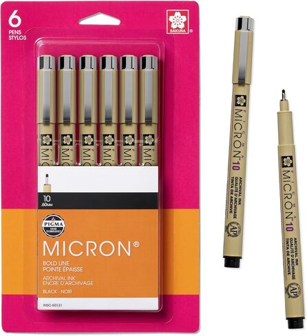 SAKURA Pigma Micron Fineliner Pens - Archival Black Ink Pens - Pens for Writing, Drawing, or Journaling - Black Colored Ink - 08 Point Size - 6 Pack in Kuwait