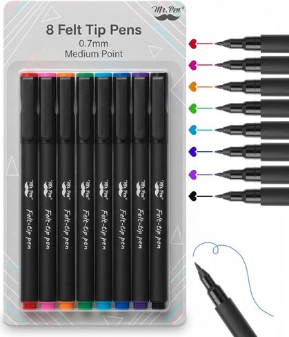 Mr. Pen- Felt Tip Pens, Fine Point, Pack of 8, Fast Dry, No Smear, Colored Pens, Journaling Felt Pens, Planner Markers in Kuwait