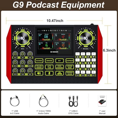 جهاز مزج الصوت للألعاب G9، بطاقة الصوت الحية لمعدات البودكاست للبث، واجهة الصوت DJ Mixer بطاقة الصوت/ميكروفون مكثف اللوحة لمجموعة أدوات إنشاء محتوى فيديو ألعاب Tiktok. in Kuwait