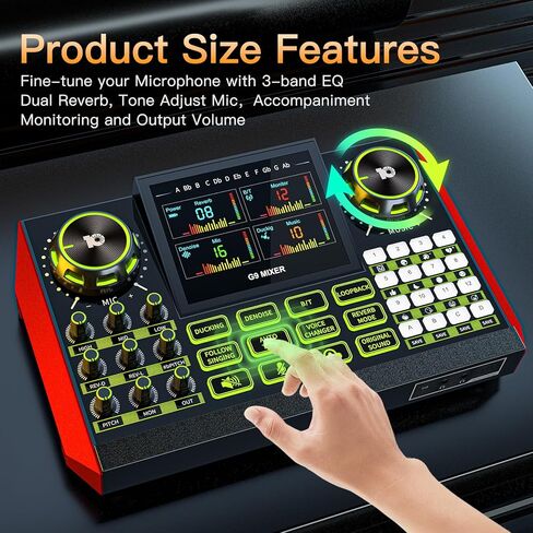 جهاز مزج الصوت للألعاب G9، بطاقة الصوت الحية لمعدات البودكاست للبث، واجهة الصوت DJ Mixer بطاقة الصوت/ميكروفون مكثف اللوحة لمجموعة أدوات إنشاء محتوى فيديو ألعاب Tiktok. in Kuwait