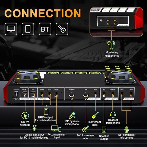 جهاز مزج الصوت للألعاب G9، بطاقة الصوت الحية لمعدات البودكاست للبث، واجهة الصوت DJ Mixer بطاقة الصوت/ميكروفون مكثف اللوحة لمجموعة أدوات إنشاء محتوى فيديو ألعاب Tiktok. in Kuwait