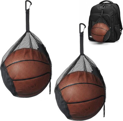 2 PCS Single Ball Bags Mesh with Double Hook, Mesh Ball Bag with Zipper Pocket, Balls Storage Bag, Drawstring Sling Backpack for Soccer Basketball Football Volleyball in Saudi Arabia
