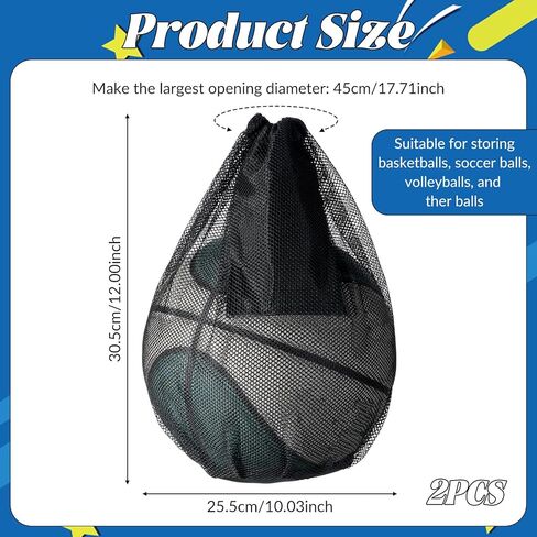 2 PCS Single Ball Bags Mesh with Double Hook, Mesh Ball Bag with Zipper Pocket, Balls Storage Bag, Drawstring Sling Backpack for Soccer Basketball Football Volleyball in Saudi Arabia