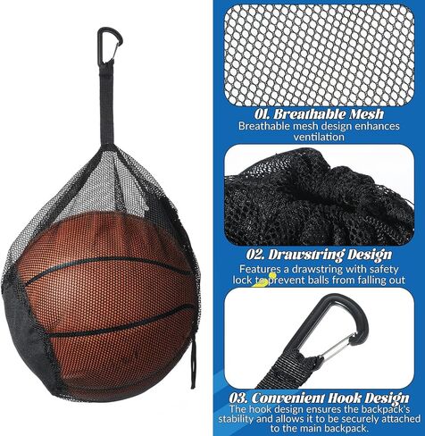 2 PCS Single Ball Bags Mesh with Double Hook, Mesh Ball Bag with Zipper Pocket, Balls Storage Bag, Drawstring Sling Backpack for Soccer Basketball Football Volleyball in Saudi Arabia
