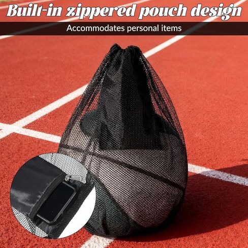 2 PCS Single Ball Bags Mesh with Double Hook, Mesh Ball Bag with Zipper Pocket, Balls Storage Bag, Drawstring Sling Backpack for Soccer Basketball Football Volleyball in Saudi Arabia